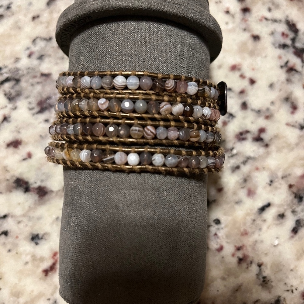 Chan Luu Beaded Wrap Bracelet- Purple/Bronze